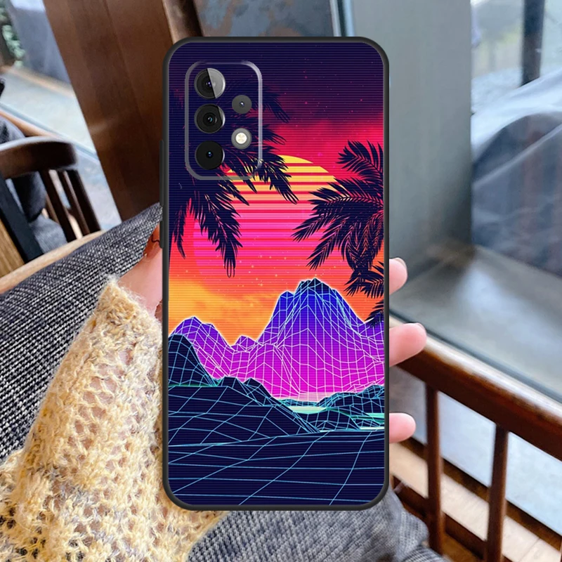 Synthwave Retro 80s Neon Phone Case For Samsung Galaxy A54 A34 A24 A14 A52 A32 A12 A53 A33 A13 A51 A71 A50 A70 A52S