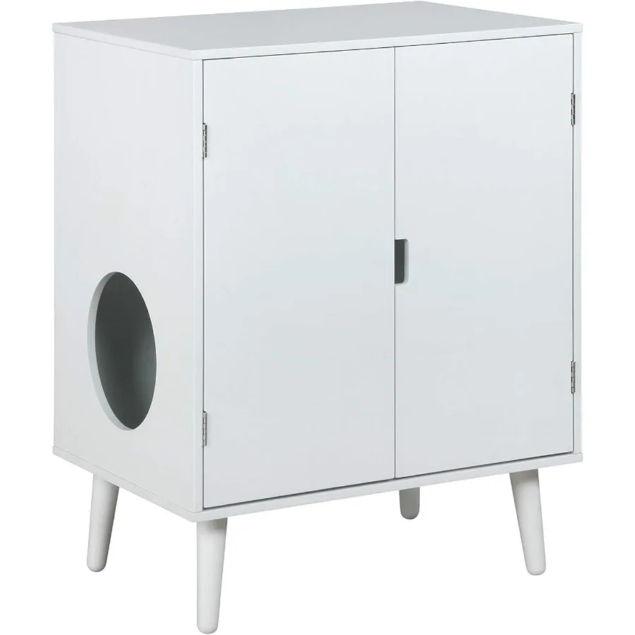 

Contemporary Home Cat Litter Hide-Away Cabinet in All White Perfect for Modern Living Rooms Bedrooms and Entryways Offers Seaml