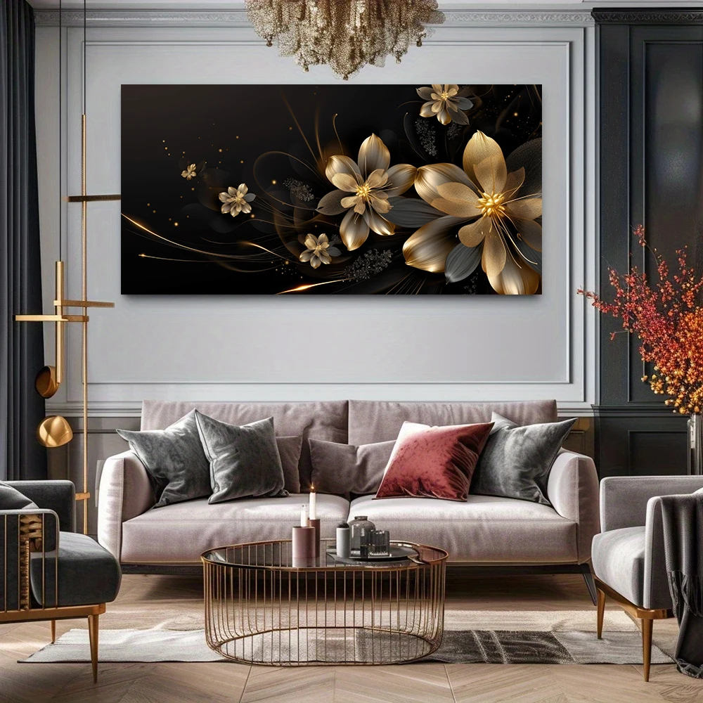 Modern Black Floral Poster, Abstract Floral Decoration, Retro And Modern Style Suitable For Living Room, Bedroom,No Frame