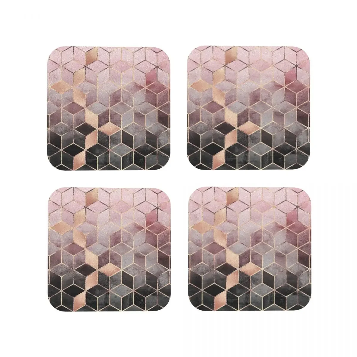 Pink And Grey Gradient Cubes Coasters Coffee Mats Leather Placemats Cup Tableware Decoration & Accessories Pads for Home Kitchen