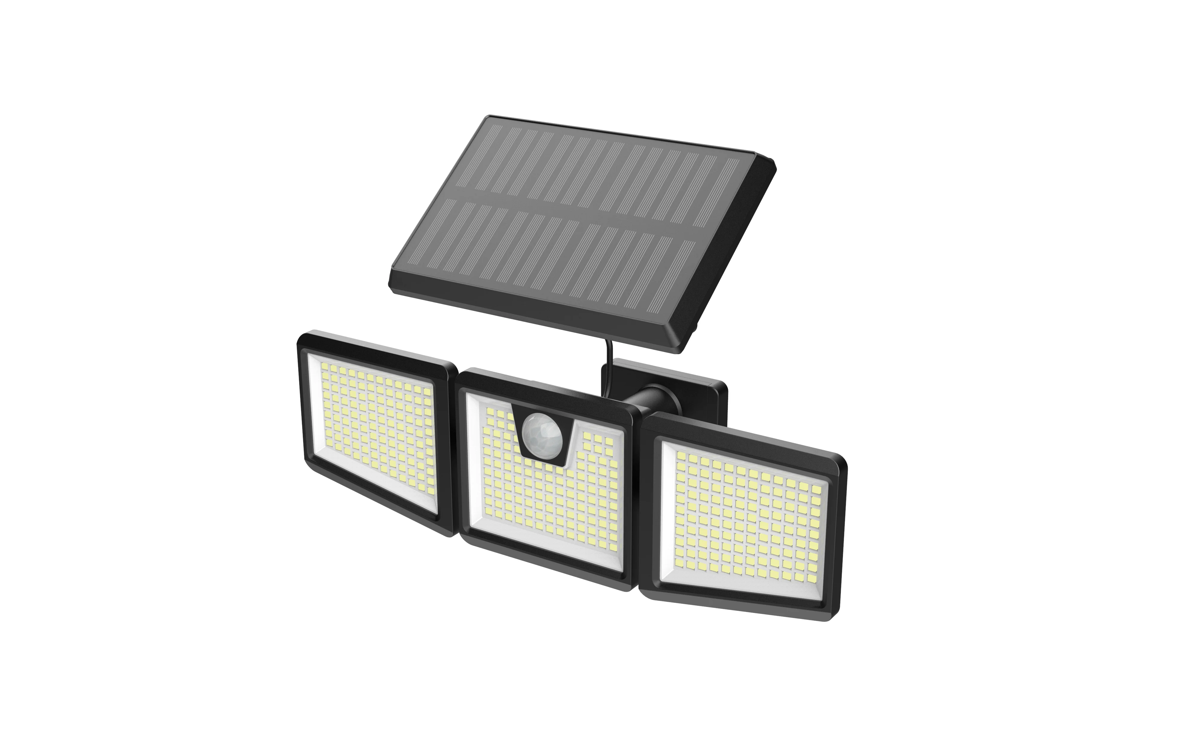 

341 LED Solar Light Outdoor 3 Heads PIR Motion Sensor Wall Lamp with 5m Cable IP65 Waterproof 2200mAh Garden Security Light