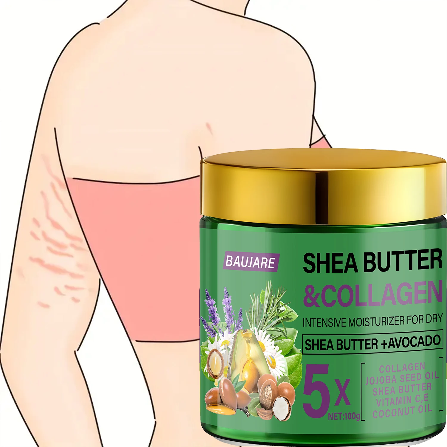 كريم الوجه بزبدة الشيا والكولاجين من باوجير - مرطب مكثف مع الأفوكادو وزيت الجوجوبا وفيتامين C&E للبشرة الجافة #2