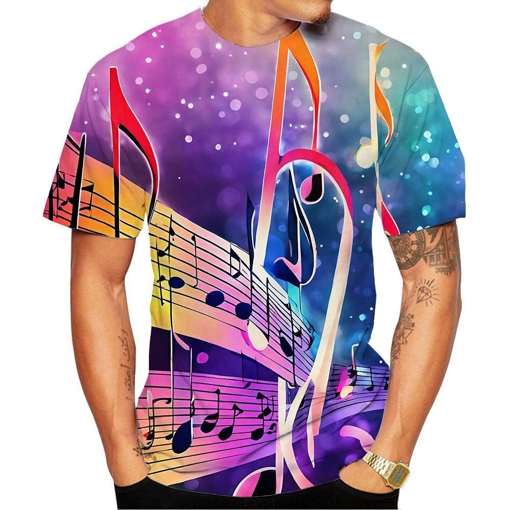 New Fashion Summer 3D High-definition Printed Music Symbols and Note Patterns T-shirt in Street Style Unisex Kids Casual Top