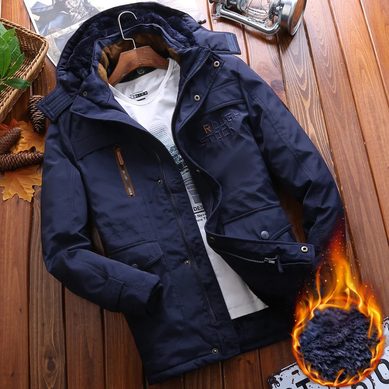 

Winter Thiened Cotton Jaet Men's Large Size Mid-Length Fce-Lined Outdoor Casual Cold-Resistant Warmth Cotton Coat
