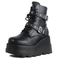 New Women's Pu Leather Ankle Boots Women Autumn Winter Round Toe Lace Up Shoes Woman Motorcycle Platform Botas Gothic Shoes - Image 6