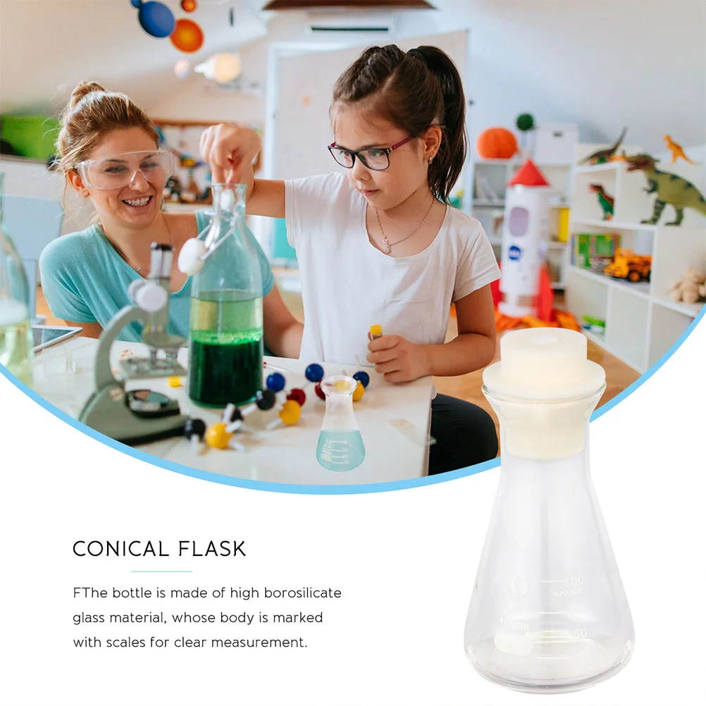 

2Pcs Laboratory Glass Flasks Student Experiment Supplies High Temperature Resistant 100Ml Thickened Conical Flask School