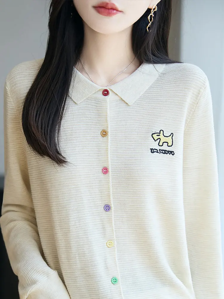 2025 neue Lose ort Svel Strickjacke frauen Top Frühen Herbst Dünne Gestickte Vorne Offen Oberbekleidung Pullover