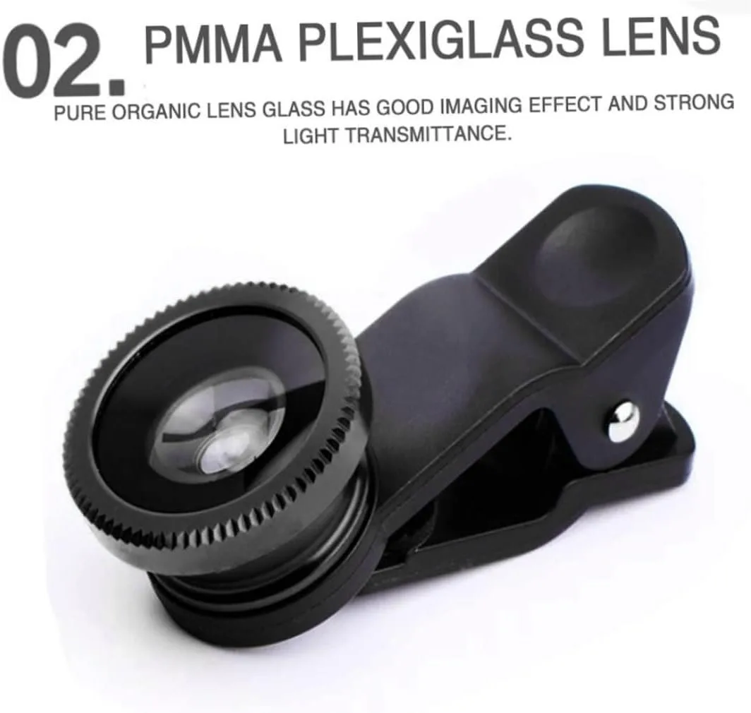 Lente olho de peixe 3 em 1, micro lente de câmera grande angular 0,67X para iPhone, zoom de ângulo, lente olho de peixe em lentes de smartphone com clipe de telefone