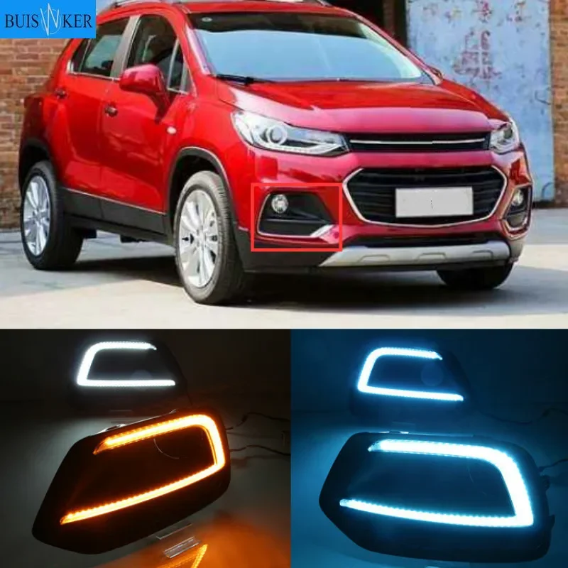 

Автомобиль 1 пара DRL для Chevrolet Trax 2017 2018 дневные ходовые огни противотуманные фары крышка дневного света с желтой сигнальной лампой поворота