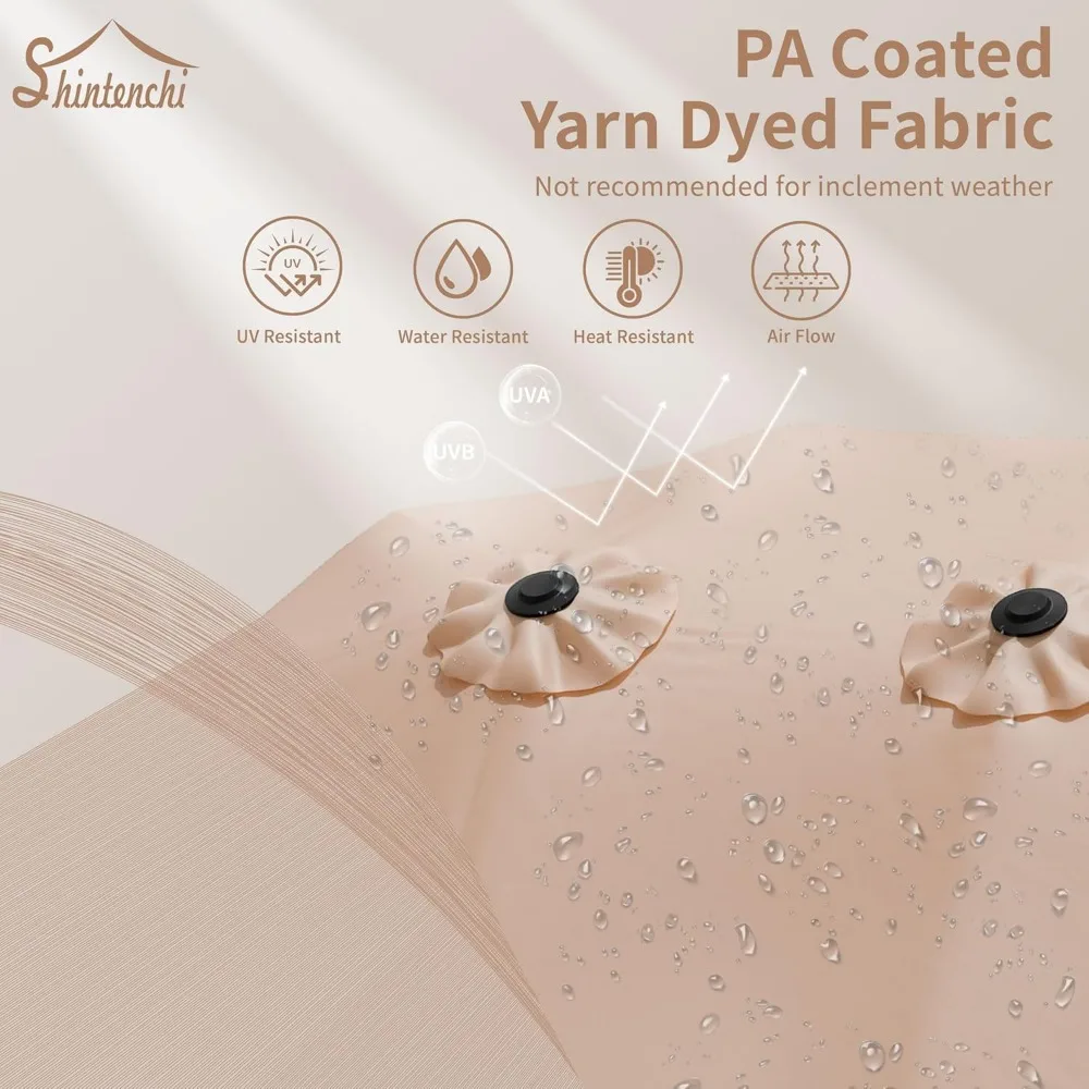 مظلة فناء كبيرة بطول 16 قدم مع مقبض كرنك، مظلة سوق مستطيلة مزدوجة الجوانب للاستخدام الخارجي مع قاعدة