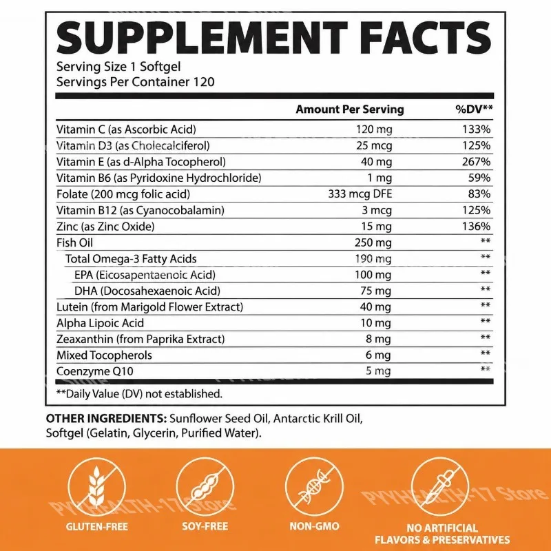 Lutein & Zeaxanthin Softgels with Blue Light Support Antioxidant Defense Fish Oil EPA DHA Daily Wellness Support 120 Softgels