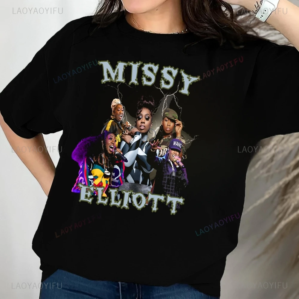 Rapper Missy Elliott Printed T-shirt Top Neutral Trend Harajuku Short Sleeve Unisex Shirt Graphic Oversized T-shirt