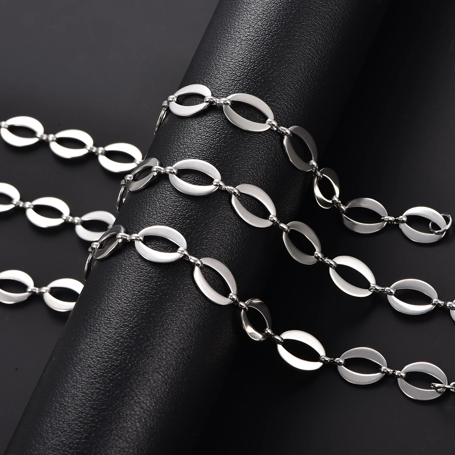 Runde Edelstahl-Halskette, ovale Form, kubanische Ketten, kein Verblassen, Rolo, starke Panzerkette, versilbert, Choker, Partyschmuck – Detail 3