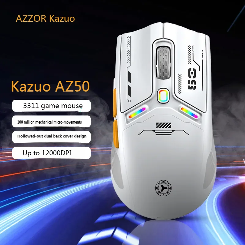 

Беспроводная игровая мышь Macros с RGB-подсветкой, 2,4G, Bluetooth, проводное трехрежимное подключение, перезаряжаемая мышь 12000 точек на дюйм для киберспортивных геймеров