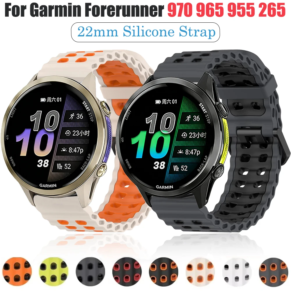 22mm Silikonarmband für Garmin Forerunner 970 965 955 265 255/570 47mm Sport Atmungsaktives Armband für Garmin Venu 4 45mm/3/2