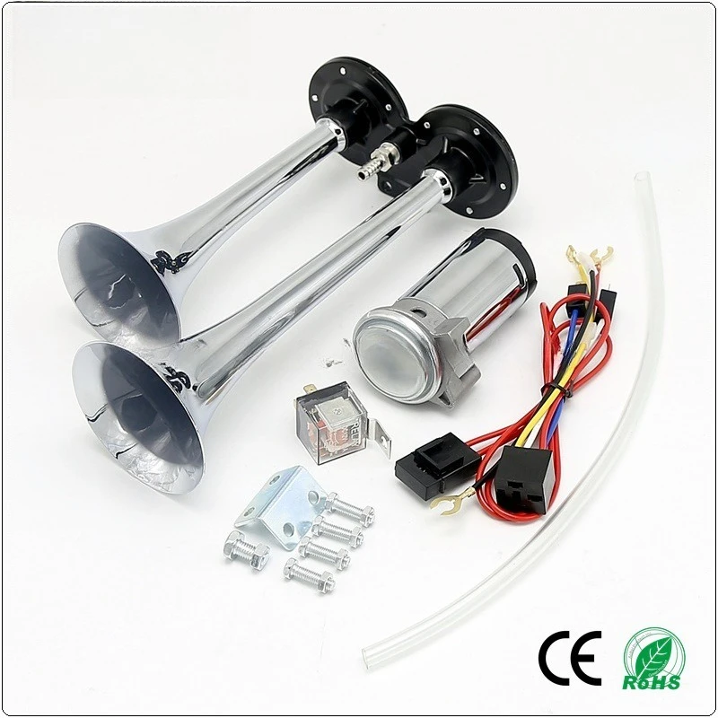 12V Train Sound Air Horn Dual Trumpet with Electric Air Compressor for Car Truck Motorcycle Loud Steam Whistle Air Horn Kit