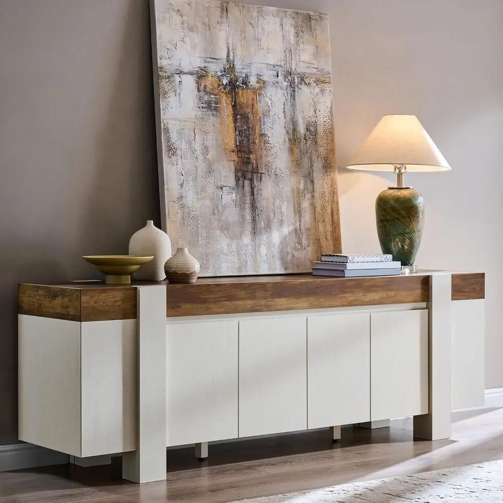 

70 Antique White Wooden Media Console with Storage for Living Room Entertainment
