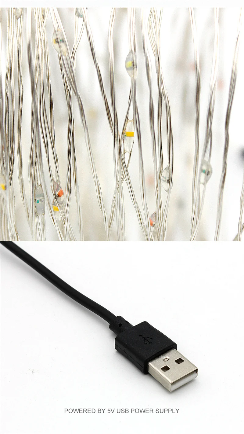Weiße LED-Lichterkette, 20 m, USB-Lichterkette, wasserdicht, Kupferdraht, Girlande, Lichterkette für Weihnachtsdekoration, Party – Detail 3