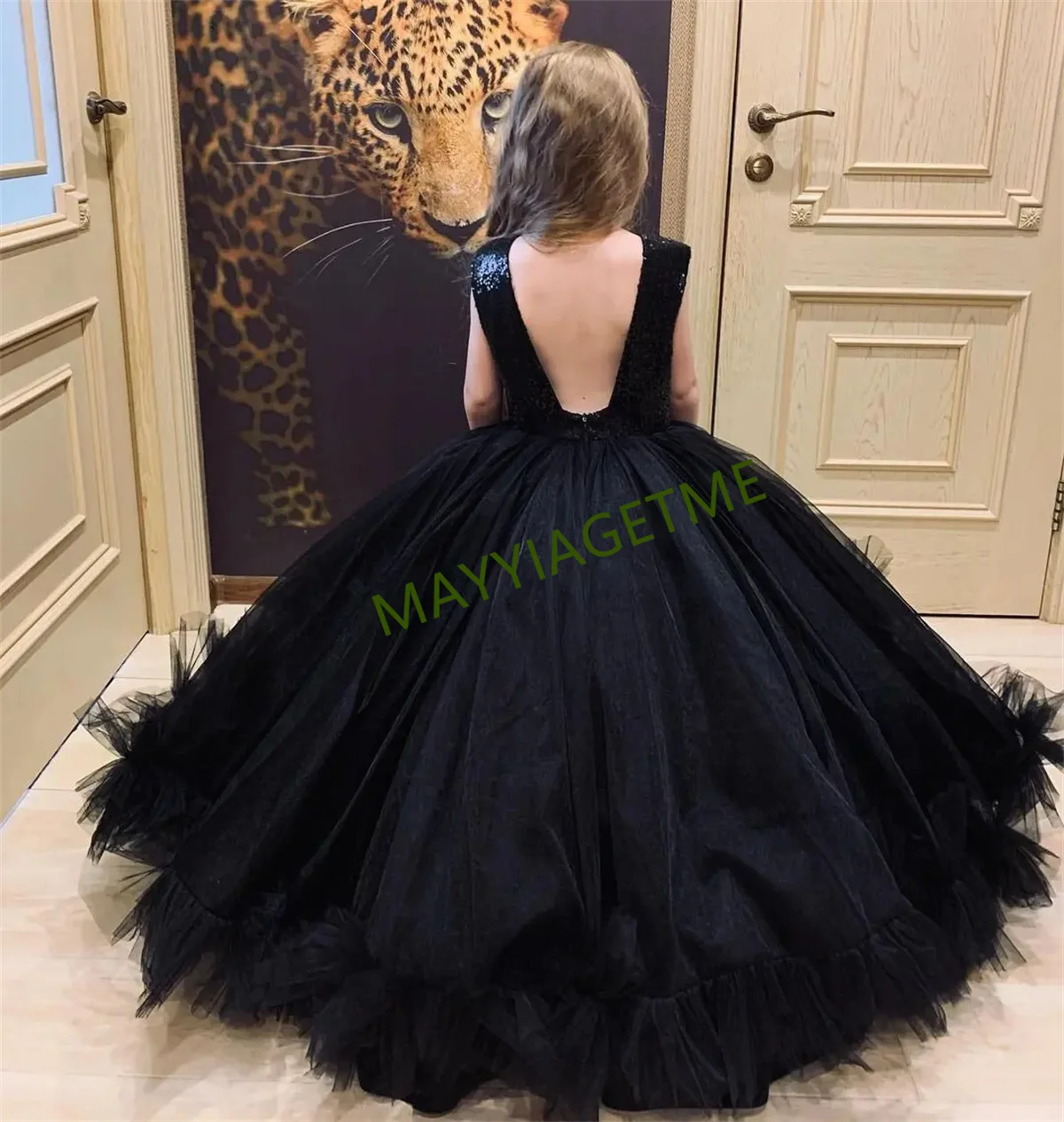 Vestito da spettacolo principessa per bambine abiti da ragazza di fiori da sposa senza schienale per bambini abito da festa di compleanno in Tulle con paillettes per bambini