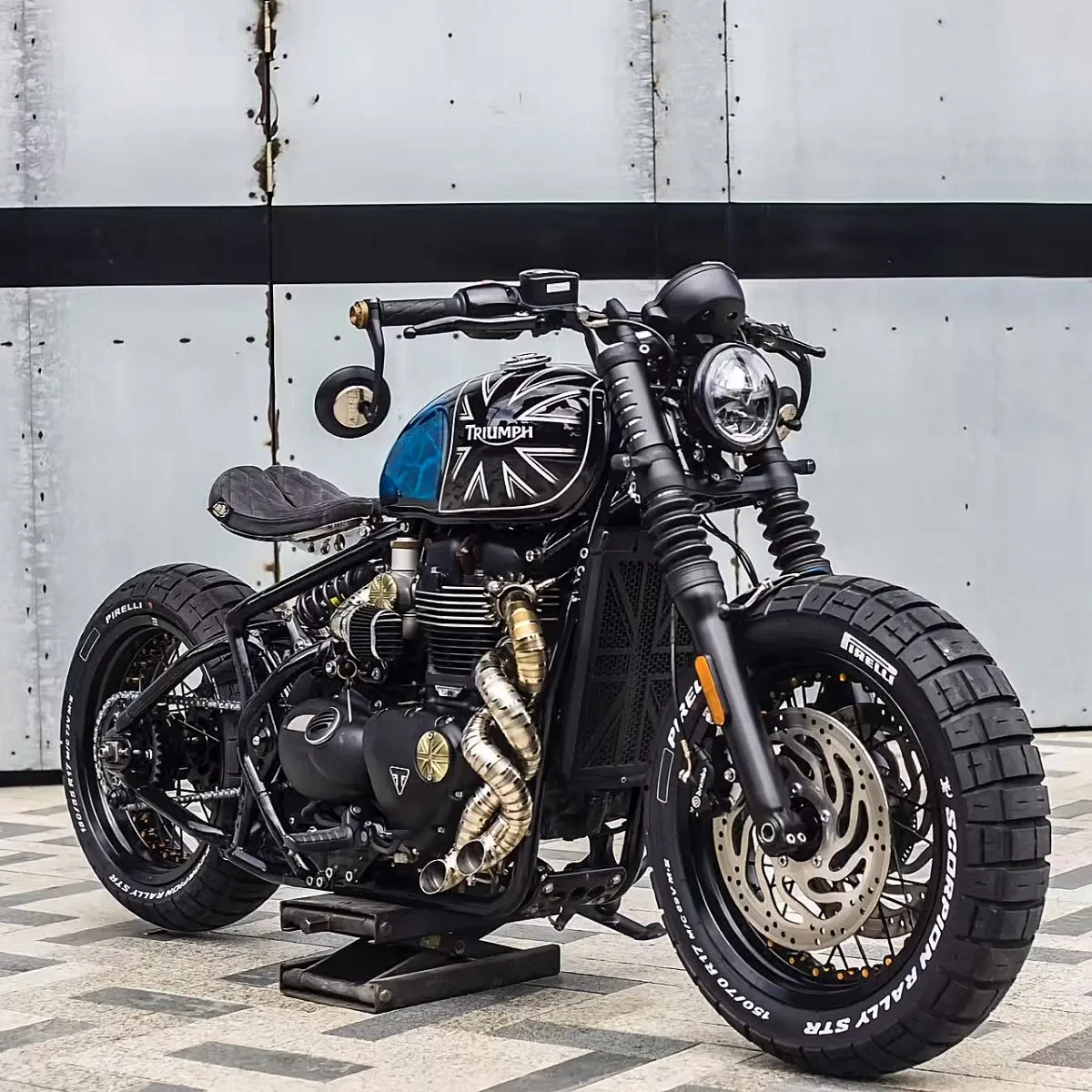 FOR Vintage Twisted Full Titanium Exhaust System Bobber Raw Finish Handmade Integrated Spiral Header And Tail Pipe Replacement