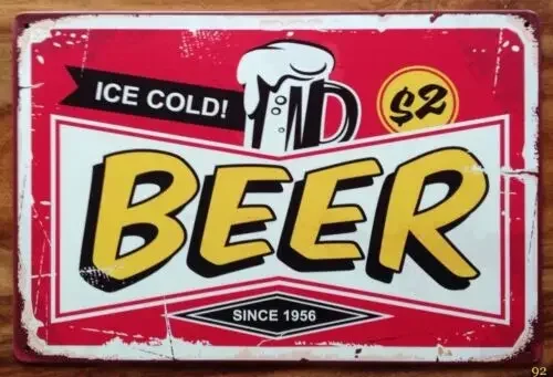 ICE COLD BEER Retro Metal Tin Sign/Plaque, Man Cave Pub Home Bar, Novelty Gift-Aluminum