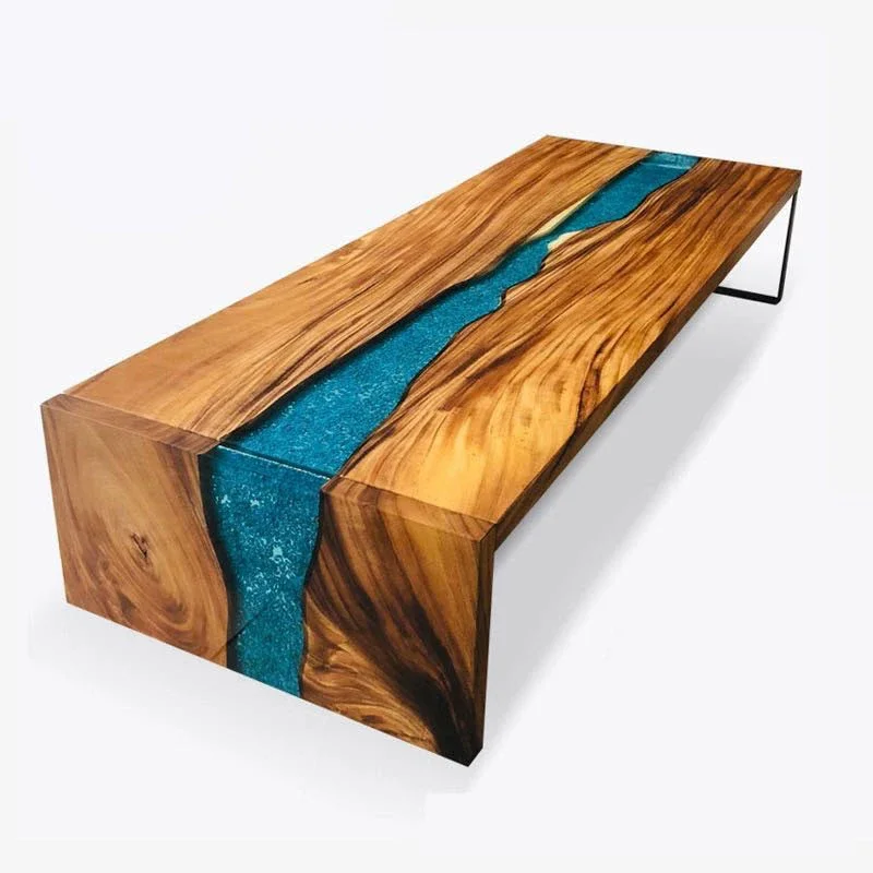 Epoxy resin river table walnut log solid wood large board poplar tea table simple