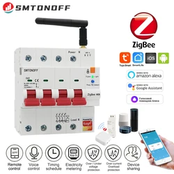 Zigbee Tuya 4P Smart MCB misuratore di energia Timer interruttore protezione corrente di tensione controllo vocale Alexa Google Alice