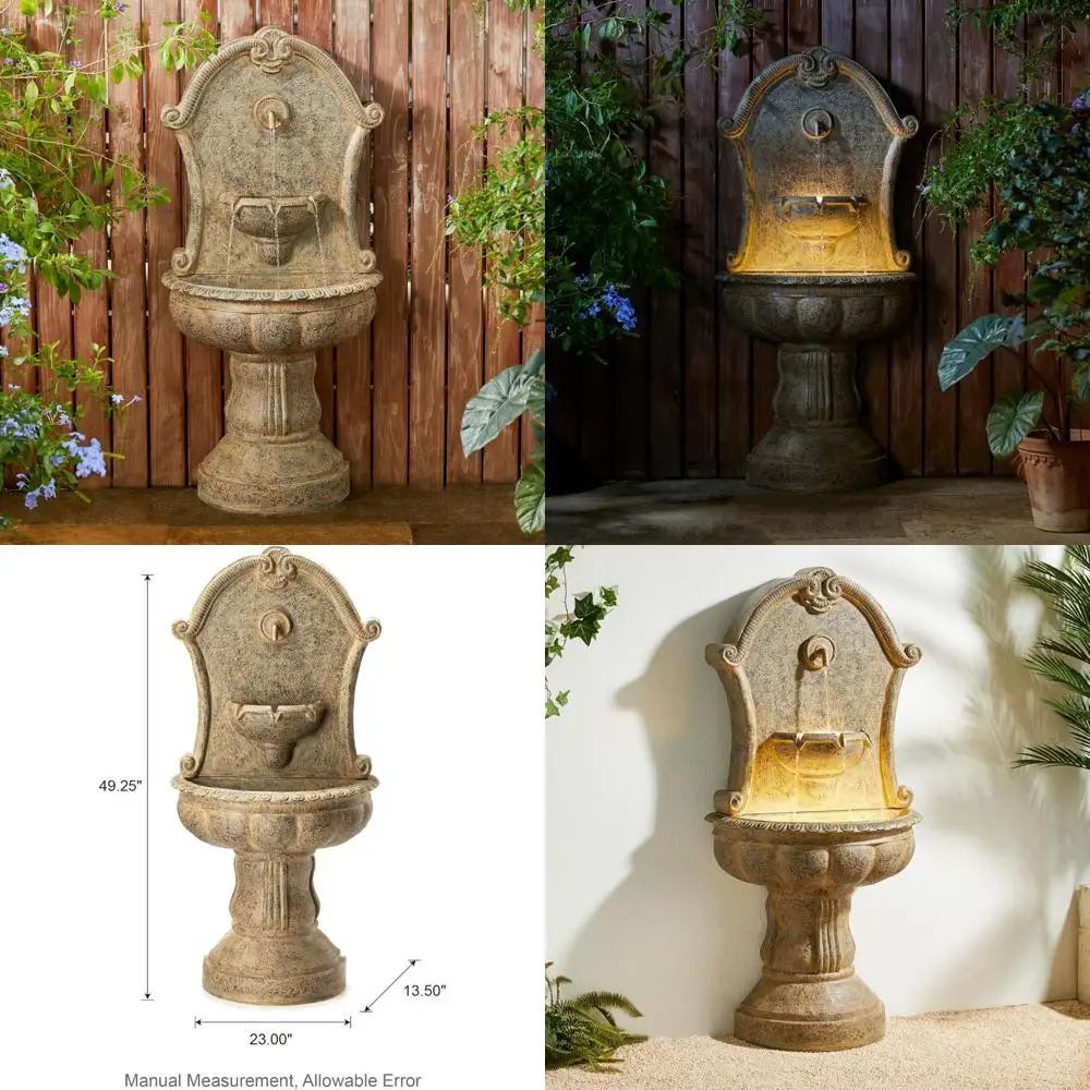

"49 Inch Tall 2 Tier European-Style Outdoor Wall Waterfall Fountain with LED Lights and Pump"