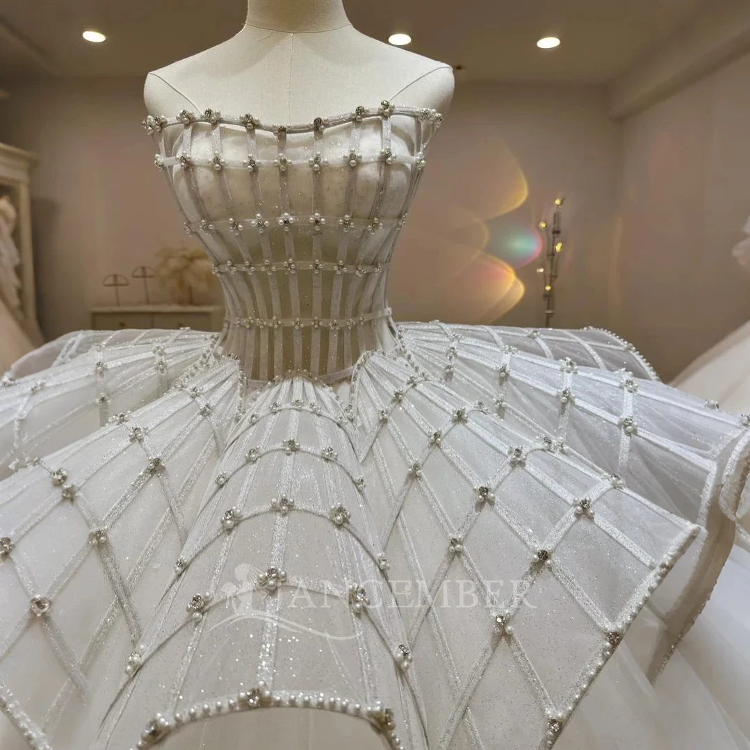 맞춤 제작된 고급 웨딩 볼 가운, 스팽글 비딩 레이스 브라이덜 드레스, 레이스업 백 슬리브리스 코트 트레인 웨딩드레스