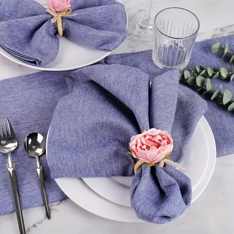 6Pcs Elegant Pink Peony Napkin Rings | Handmade with Burlap and Twine, Ideal for Weddings, Lunches, Picnics,Banquets, Birthdays