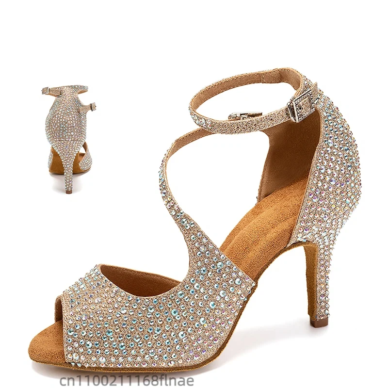 

New Women's Latin Dance Shoes with High Heels and Rhinestones, Soft Soled Jazz Dance Shoes for Women with Soft Soles