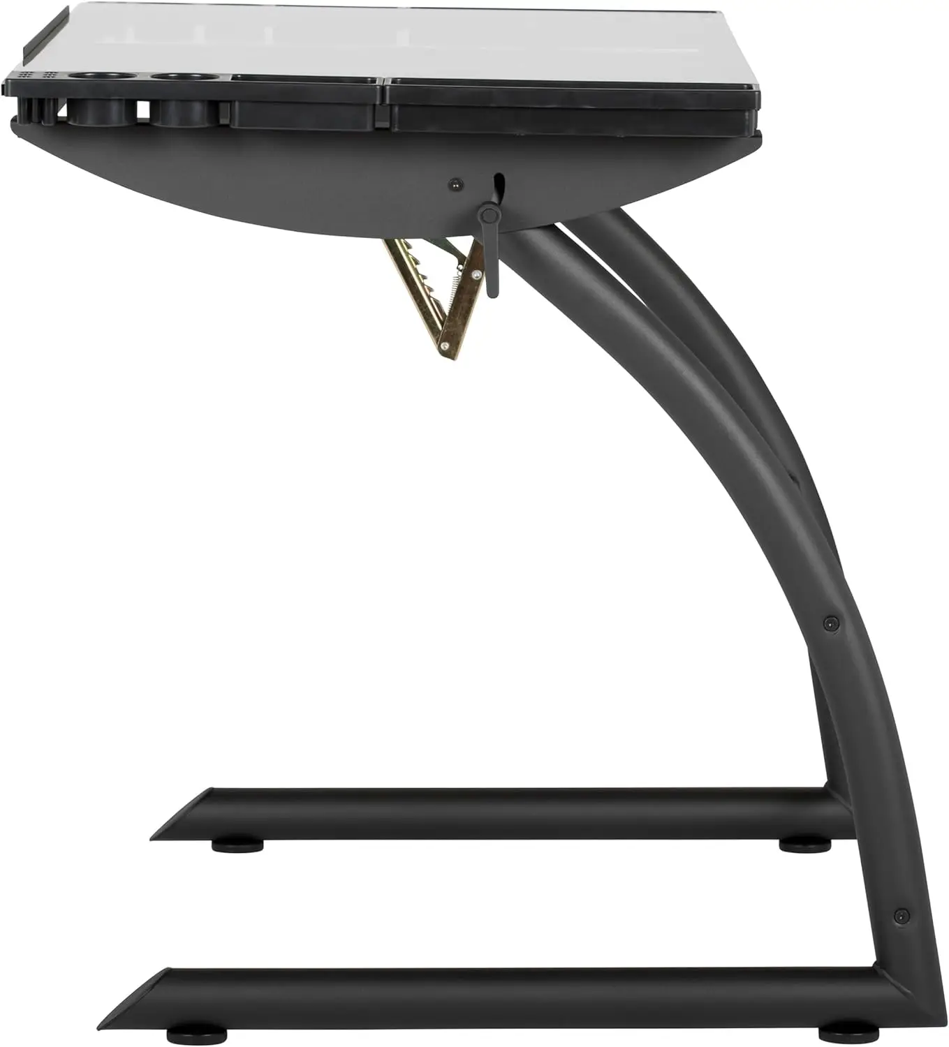 TriDrawing Table, Sit to Stand Up Adjustable Office Home Computer Desk, 35.25' W X 23.5' D, Charcoal Black/Clear Glass