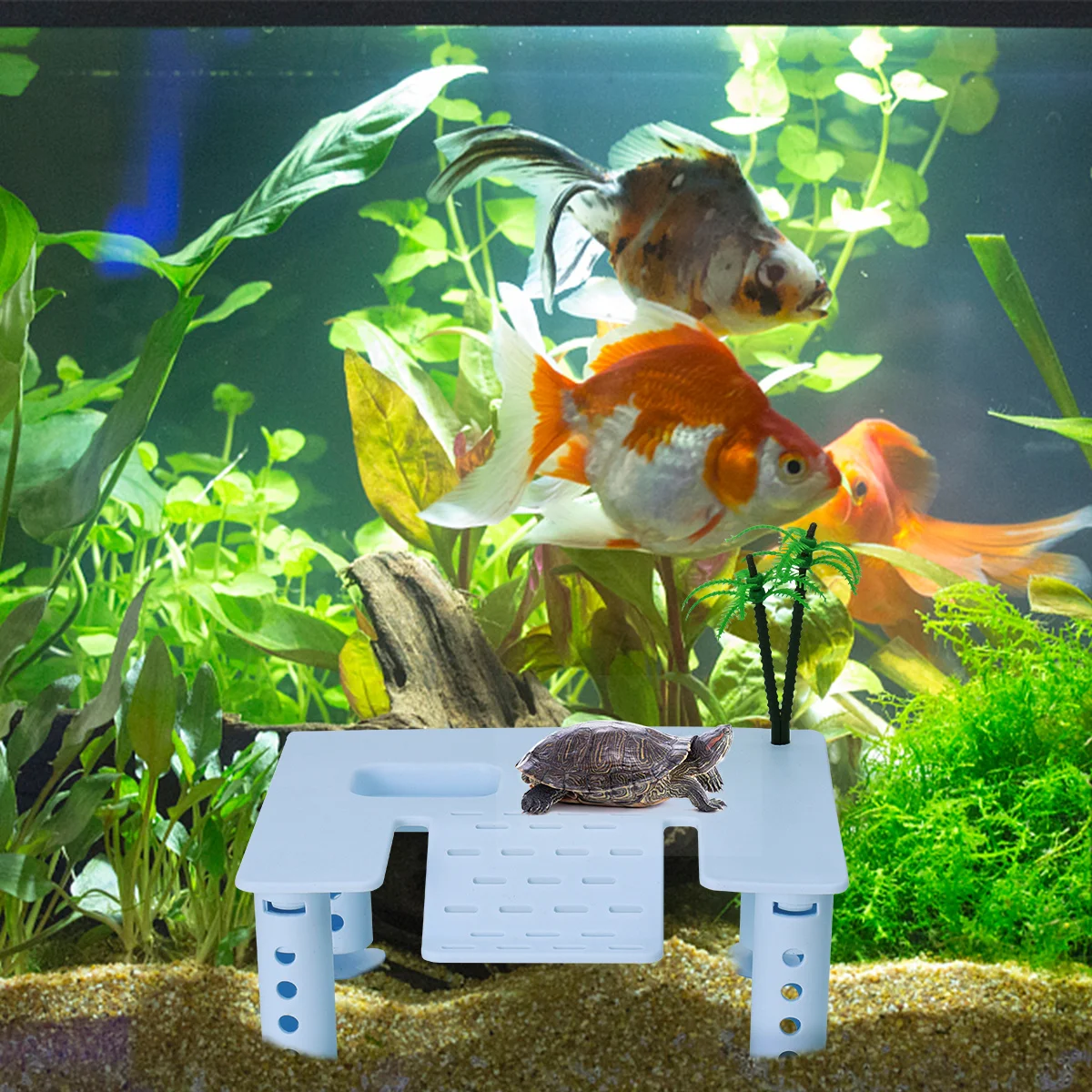 

Square Turtle Drying Platform DIY Assembly White Plastic Climbing Coconut Tree Floating Aquarium Stair Island