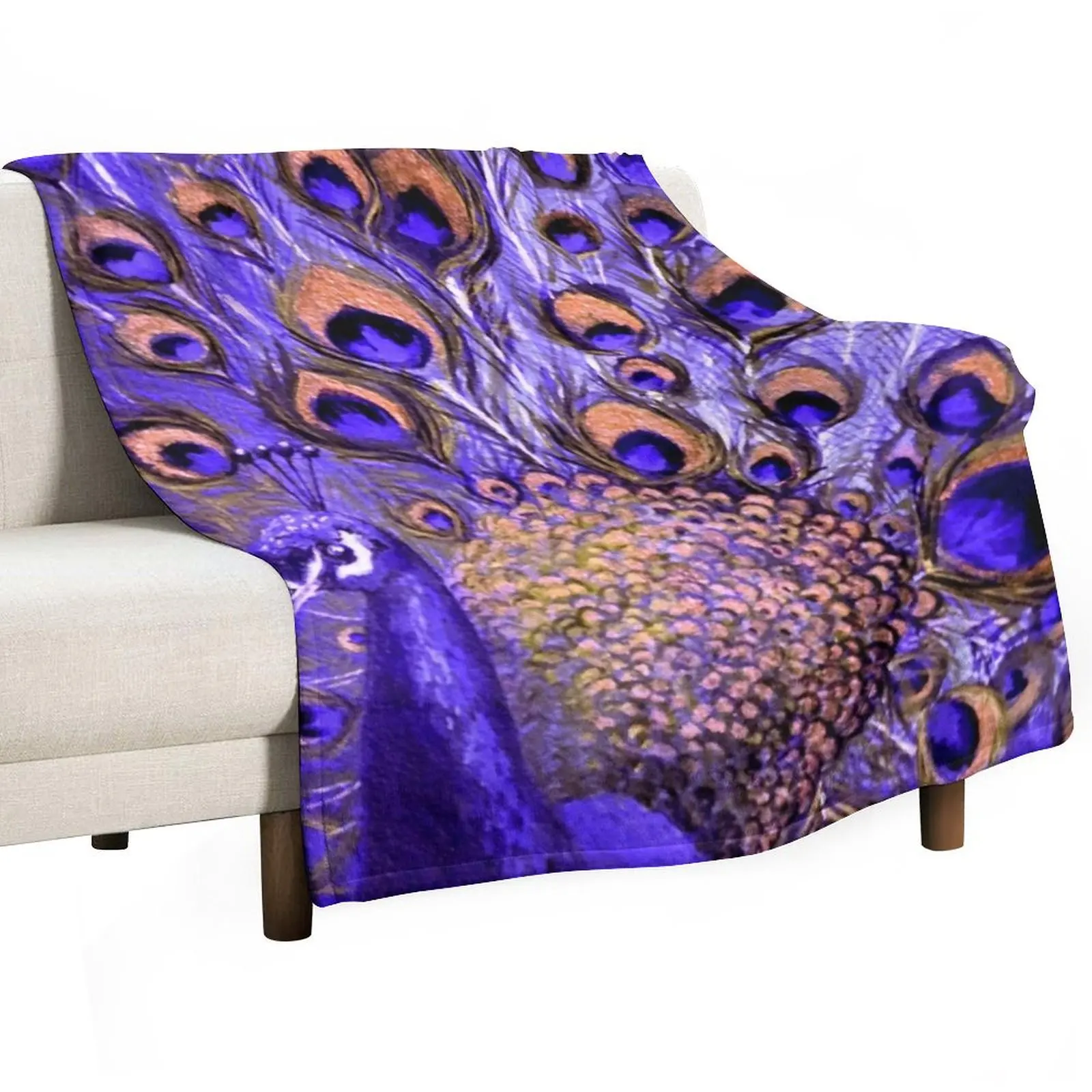 

Blue & Gold Peacock Design Throw Blanket Softest Single Blankets