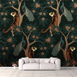 3D Wallpaper Tiger and Peacock Pattern Wallpaper Self Adhesive Bedroom Living Room Dormitory Decor Wall Mural Wardrobe Sticker