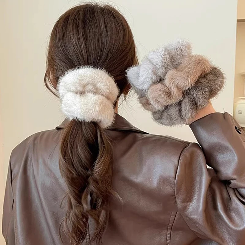 

Осень-зима, универсальная плюшевая веревка для волос для женщин, изысканная повязка на голову с имитацией норки, резинки для волос, модные аксессуары для волос, подарки