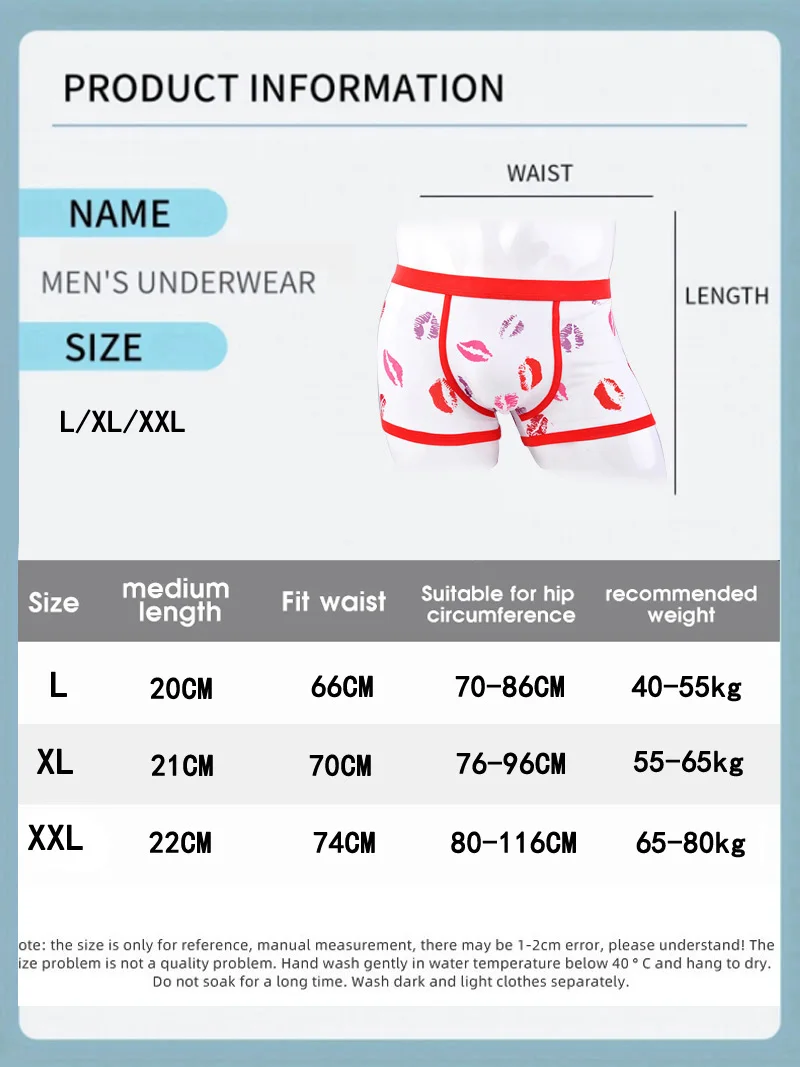 Men Boxer Shorts Cotton Underpants Comfortable Plus Size Underwear Fashion Funny Sexy Kiss Lips Boxers Sports