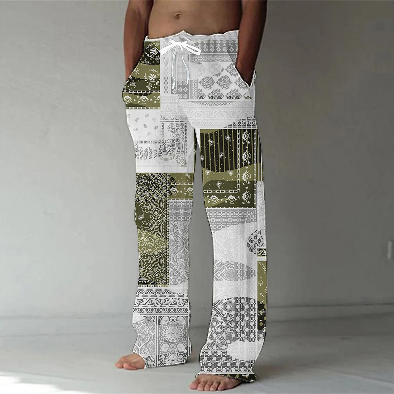 Pantalones de algodón con estampado de bambú Digital 3D para hombre, calzas informales de secado rápido con estampado de flor de anacardo, 5XL,