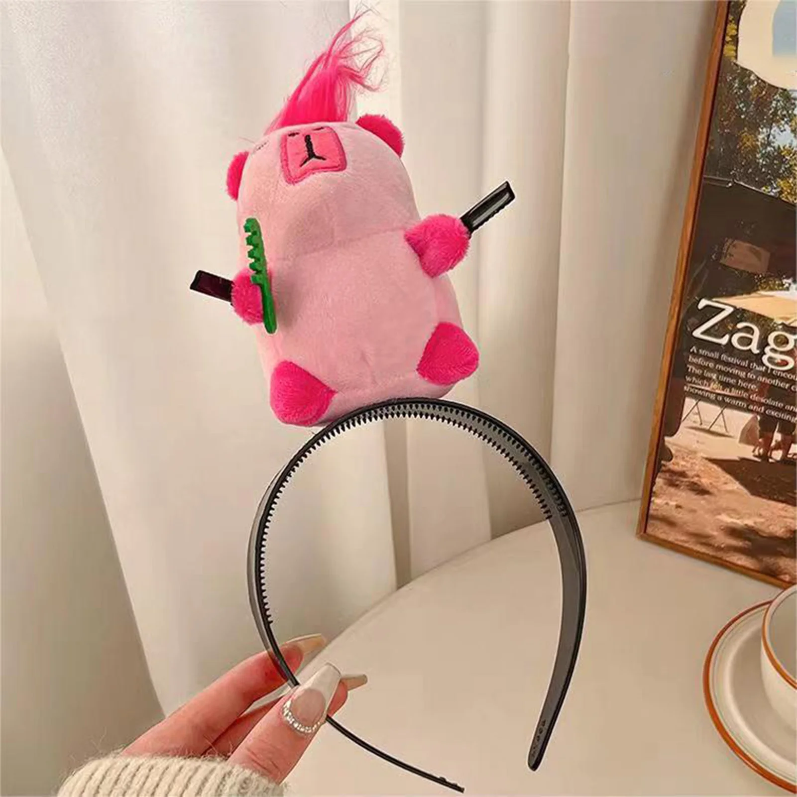 Cartoon Capybara Headband Creative Long Haired Plush Doll Headband Funny Washing Cutting Blowing Hair Hoop Hair Accessories view 4