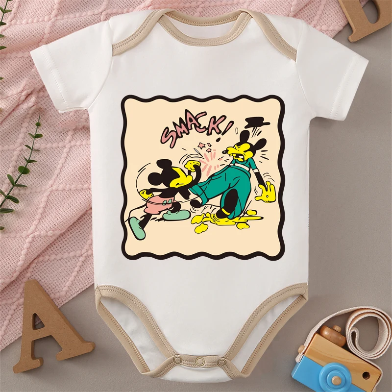 

MINISO Minnie Love Mickey Print Baby Cloths 100% Cotton Jumpsuit Onesie Bodysuit for 0 To 12 Months Newborn Best Gift for Baby