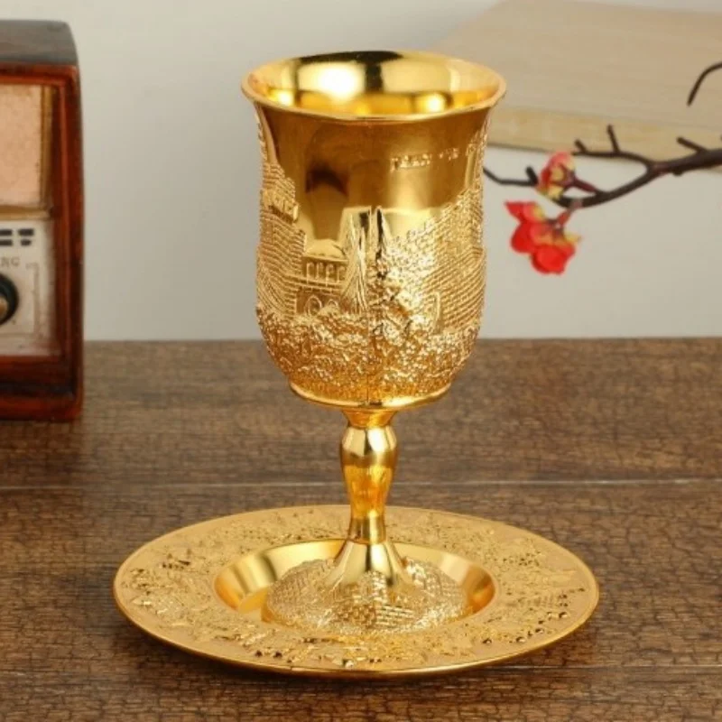 

Wine Glases Embossed Castle Alloy Polished Vodka Cup Juice Liquor Champagne Goblet 300ml Tumbler Party Wedding Mini Drinkware