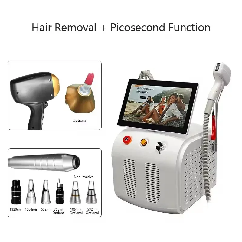 2025 Classic 3 wavelength 755Nm 808 Nm 1064Nm Semiconductor Laser Pain free Permanent Professional Tattoo Hair Removal Device