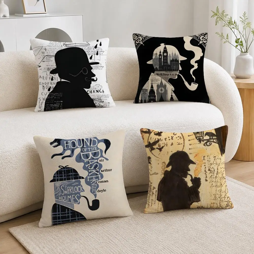 Literary Sherlock Holmes Cushion Cover Soft Plush Cushion Covers Fluffy Throw Pillow Cases for Sofa Bedroom Home Decor