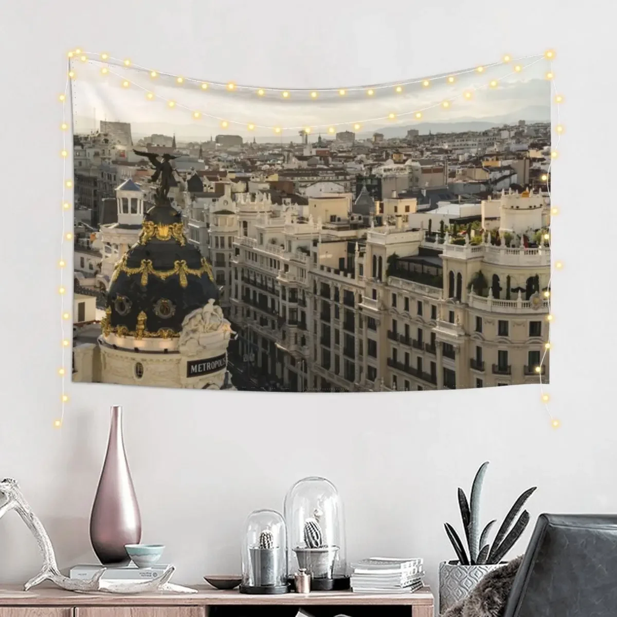 Madrid from Above - a Cityscape with Gran Via and the Famous Metropolis Building Tapestry Decoration Home Tapestry