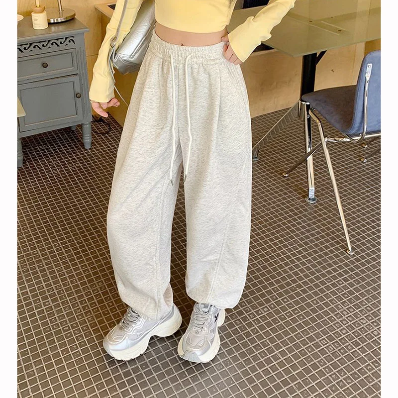 

Female Classic Korean Solid High Waist Trousers Girls Casual Baggy Wide Leg Sweatpants Women Fashion Daily Thin Pants