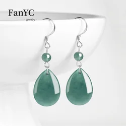 Natural Jadeite Blue Water Drop Earrings S925 Silver Inlaid Simple Fashion Ice Jade Earrings Ladies Souvenirs Holiday Gift