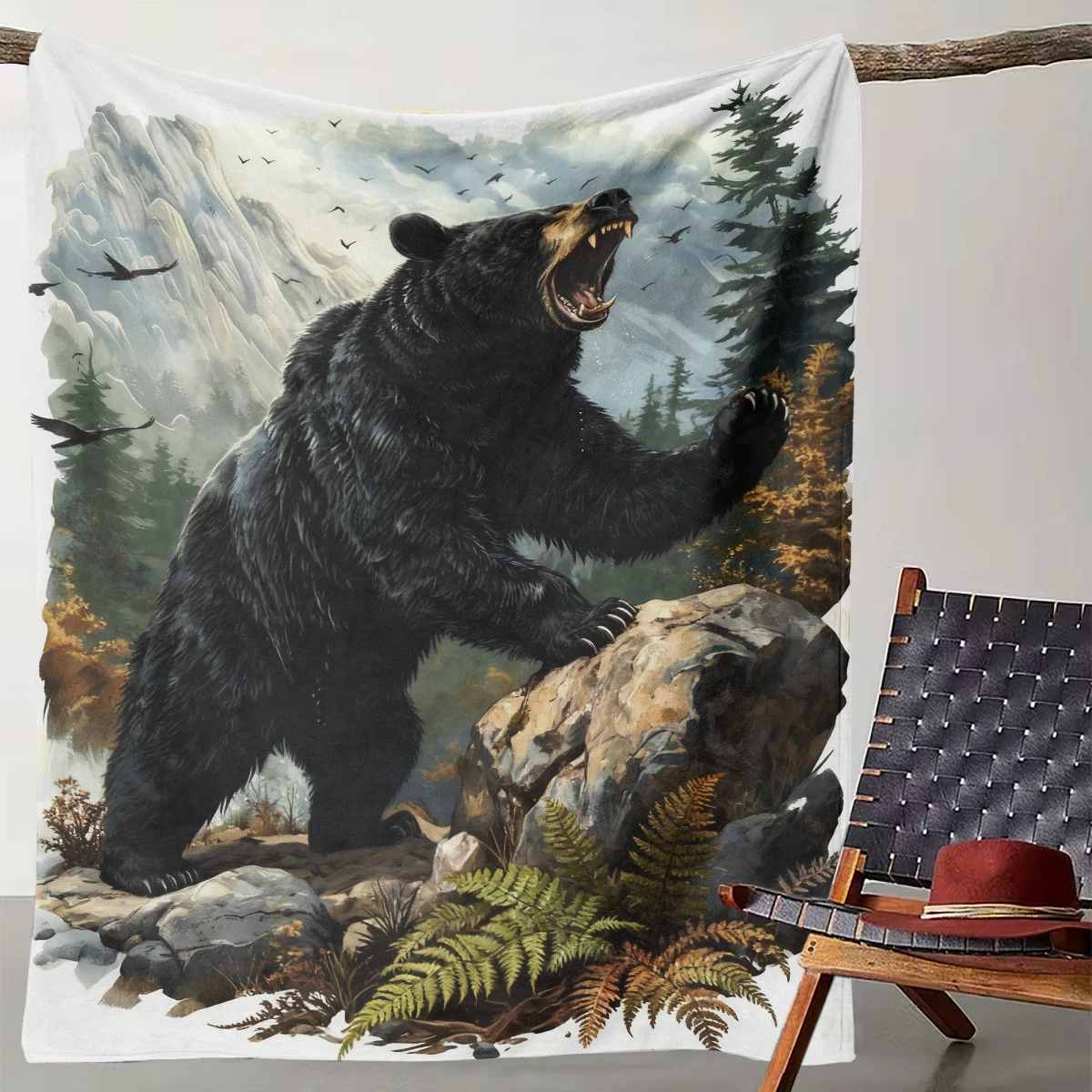 

1 Wild Black Bear Mountain Forest Roaring Blanket Natural Outdoor Animal Flannel Throw