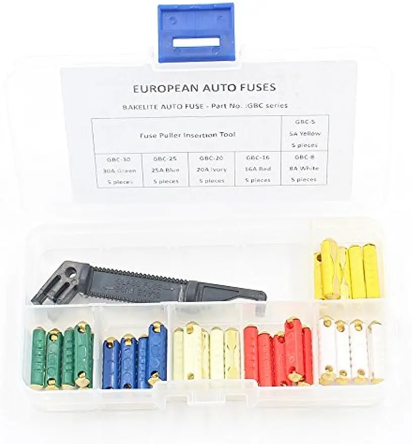 30PCS Torpedo Fuse 5A 8A 16A 20A 25A 30A Classic Car Auto Fuses Ceramic Continental Car Fuse Torpedo Bullet+1PCS Fuse Clip Black