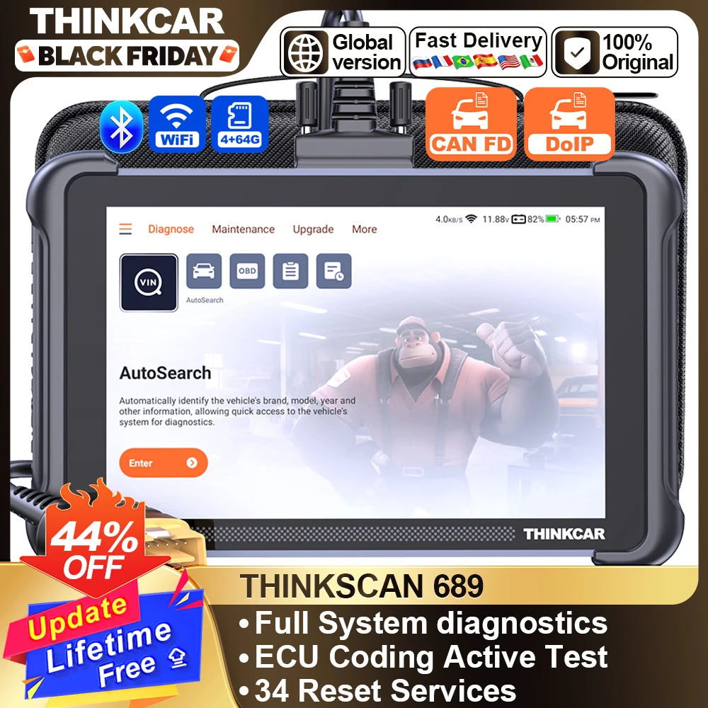 THINKCAR THINKSCAN 689 Bidirectional Scan Tool With CANFD&DoIP OBD2 Scanner ECU Coding Active Test 34 Reset Lifetime Free