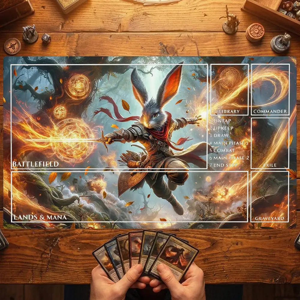 Rabbit Mage Fire Spell Magic Party Game Mat Durable Rubber for MTG&TCG Games 35X60 Mouse Pad Offices Desk Mats Friendly Design